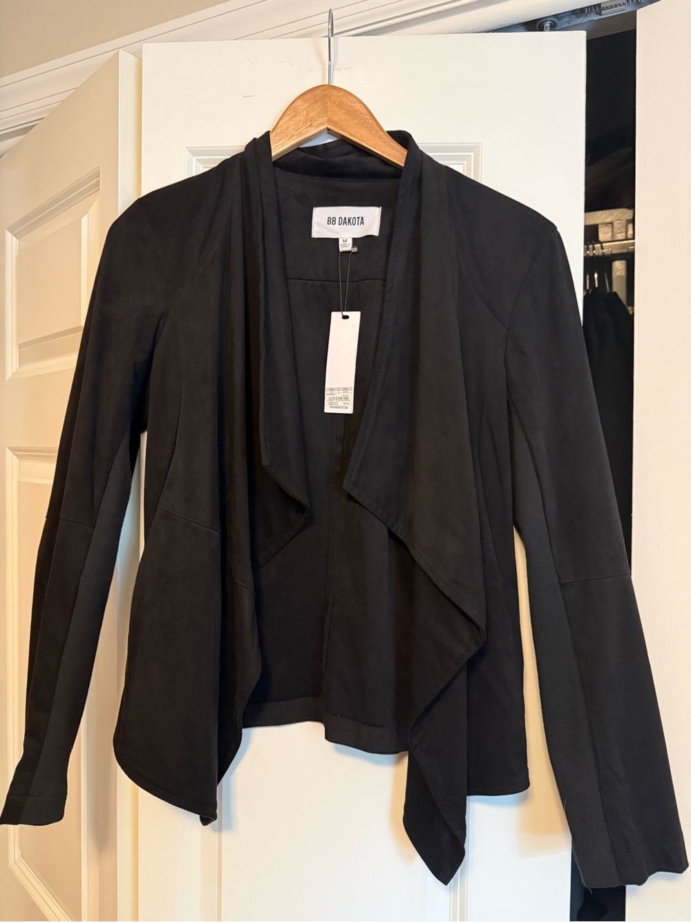 BB Dakota Black Open-Front Draped Blazer